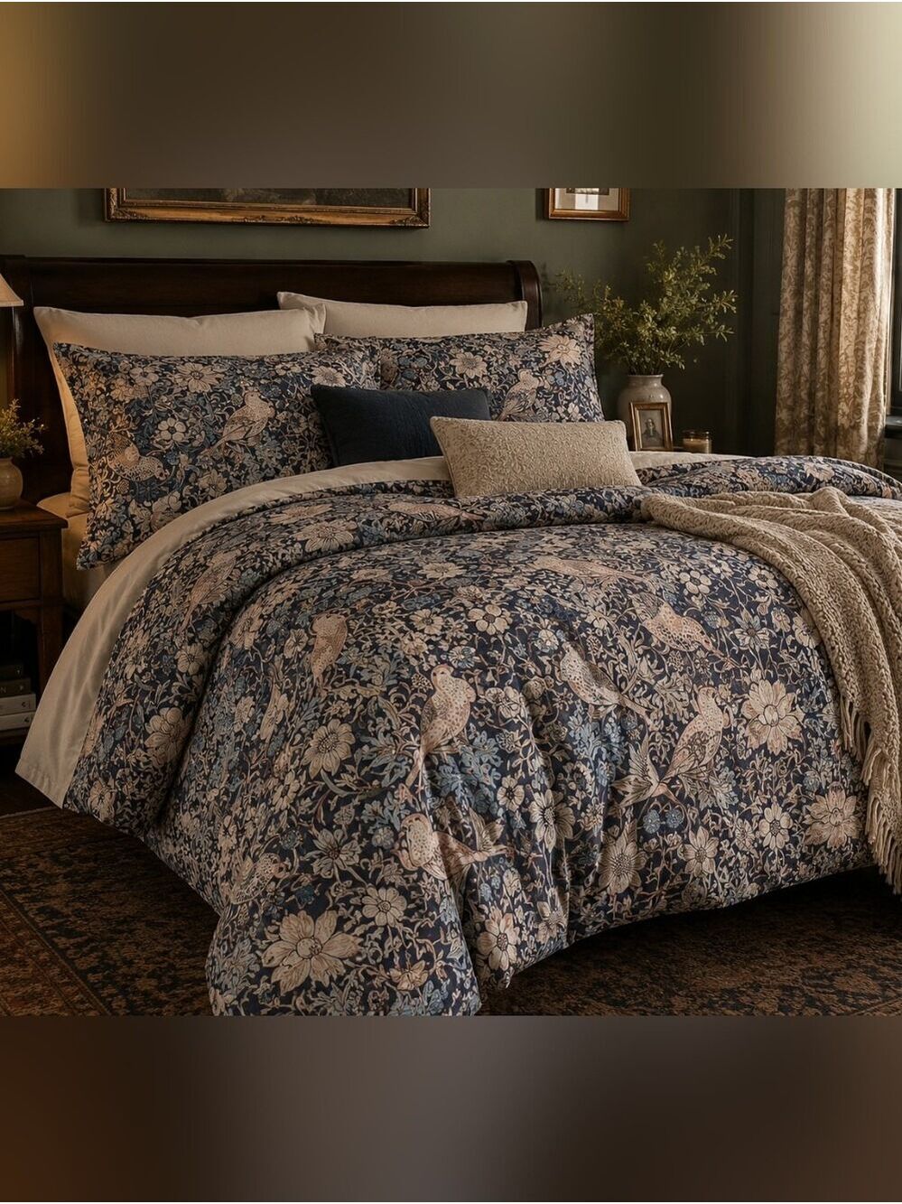 William Morris Strawberry Thief King Duvet Cover Button Closure 100x89 Floral
